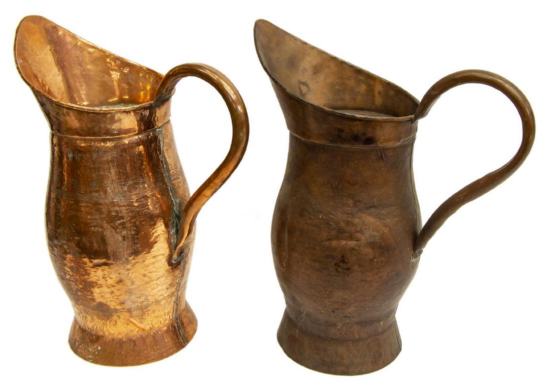 (2) ANTIQUE FRENCH HAMMERED COPPER PITCHERS (1 of 2)