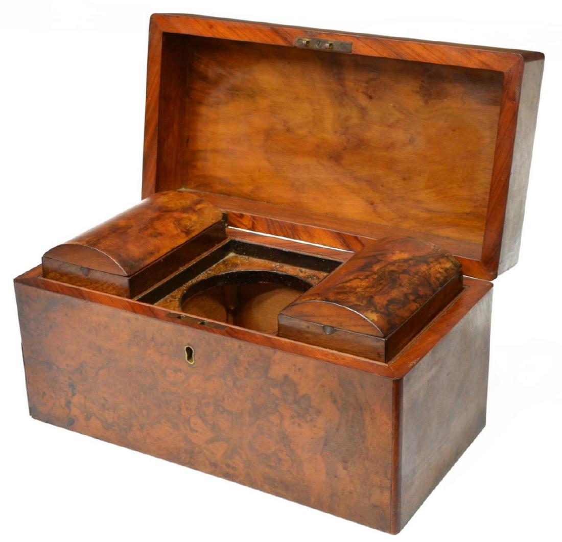 ENGLISH VICTORIAN BURLWOOD FITTED TEA CADDY (1 of 3)