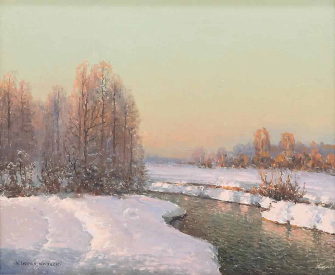 VICTOR KORECKI (1890-1980) SNOW & RIVER LANDSCAPE (1 of 5)