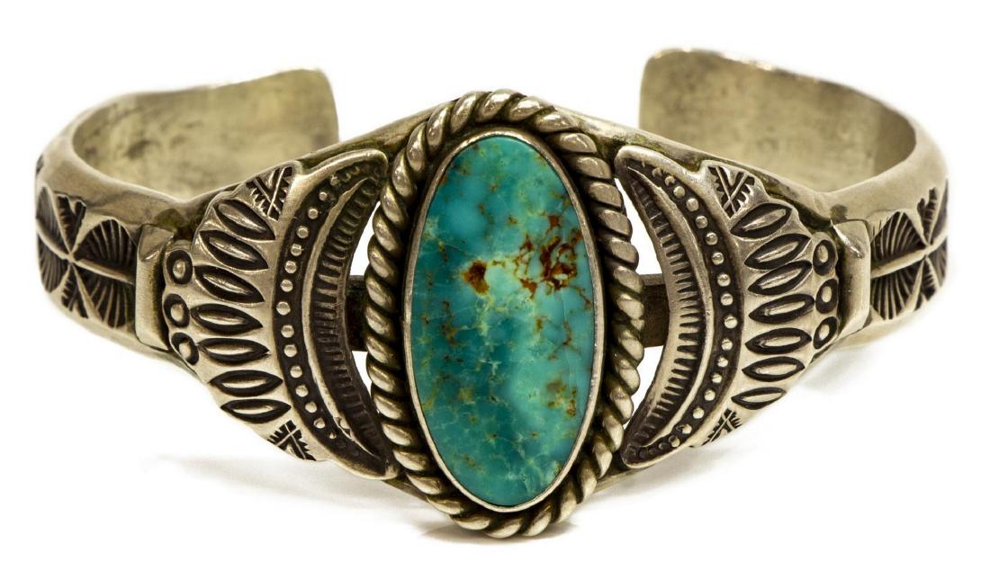 EUGENE HALE NAVAJO STERLING & TURQUOISE CUFF (1 of 4)