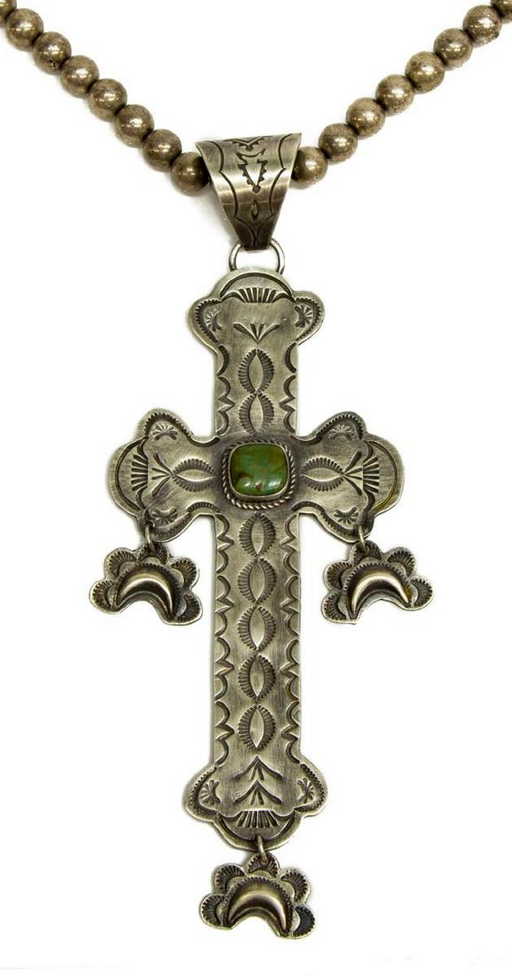 Southwestern Silver Beaded Necklace Cross Pendant