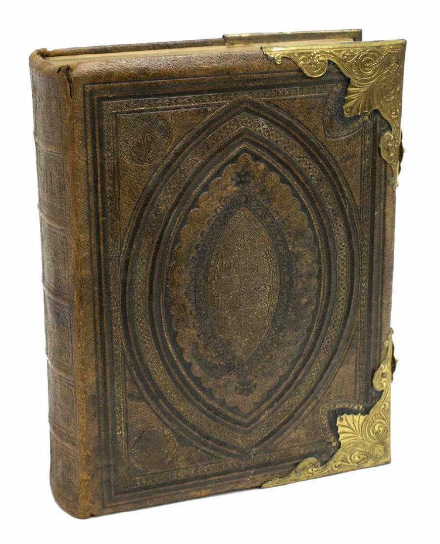 ENGLAND LEATHER & BRASS BOUND FAMILY BIBLE, 19TH C (1 of 6)