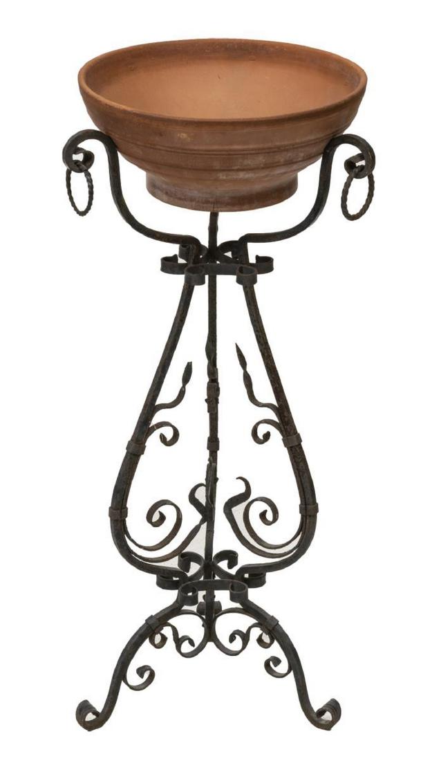 ITALIAN BLACK SCROLLING WROUGHT IRON PLANTSTAND (1 of 2)
