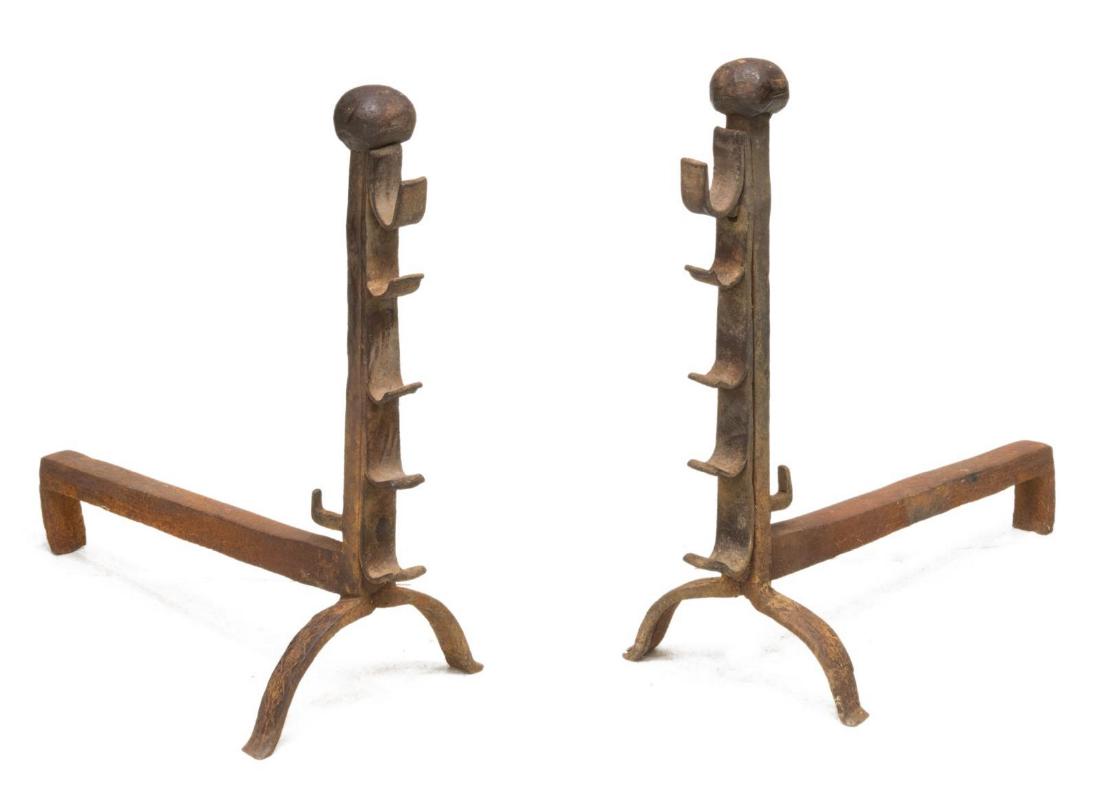 (2) FRENCH OXIDIZED IRON ANDIRONS, 19THC. (1 of 2)