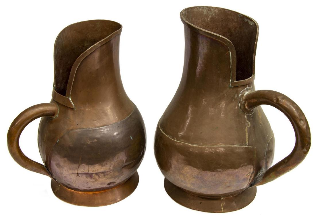 (2) FRENCH COPPER HANDLED PITCHERS, 19TH C. (1 of 3)