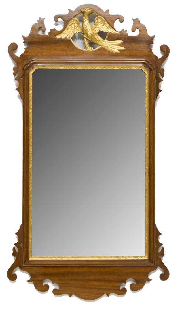 CHIPPENDALE STYLE CARVED BIRD MAHOGANY WALL MIRROR (1 of 4)