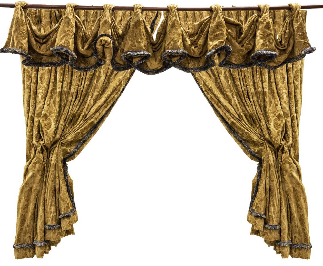 (3) GOLD-TONE DRAPERY PANELS WITH FRINGE & VALENCE (1 of 5)