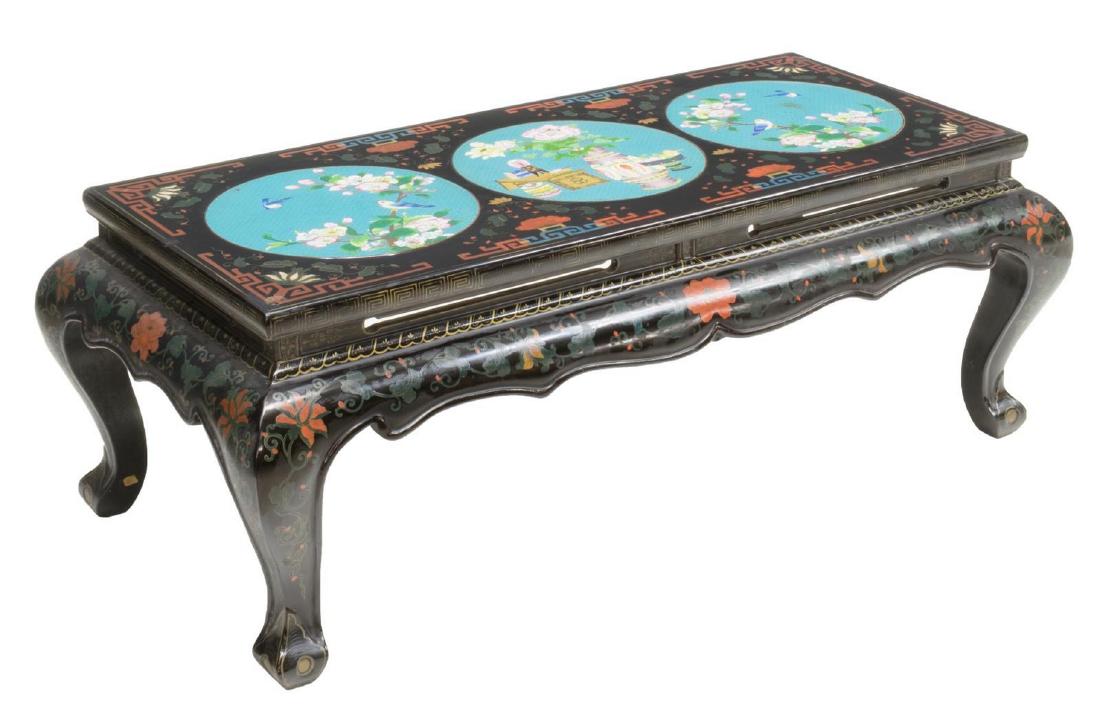CHINESE BLACK LACQUER CLOISONNE INLAY COFFEE TABLE (1 of 4)