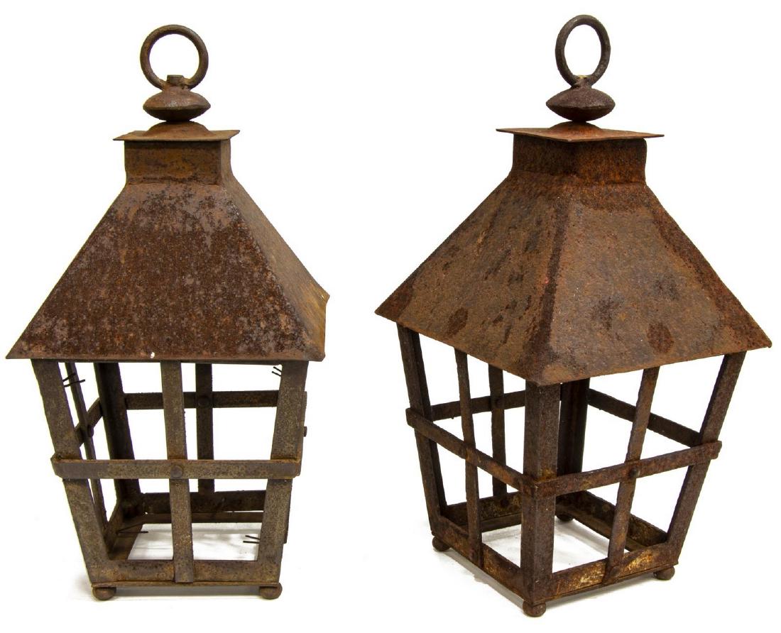 (2) FRENCH OXIDIZED IRON HANGING GARDEN LANTERNS (1 of 2)