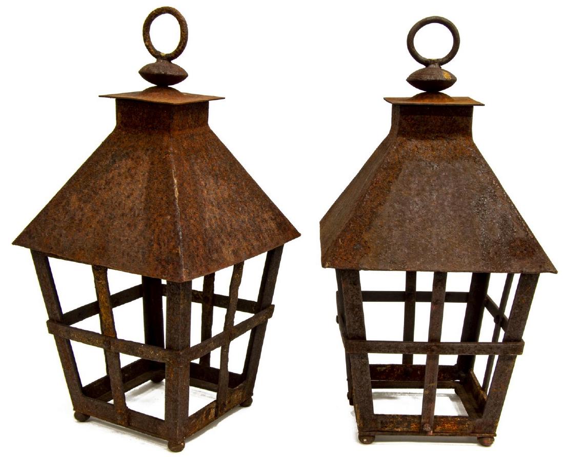 (2) FRENCH OXIDIZED IRON HANGING GARDEN LANTERNS (1 of 2)