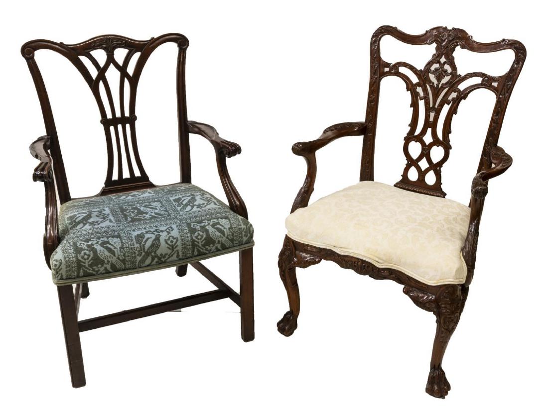(2) CHIPPENDALE STYLE MAHOGANY ARMCHAIRS (1 of 3)