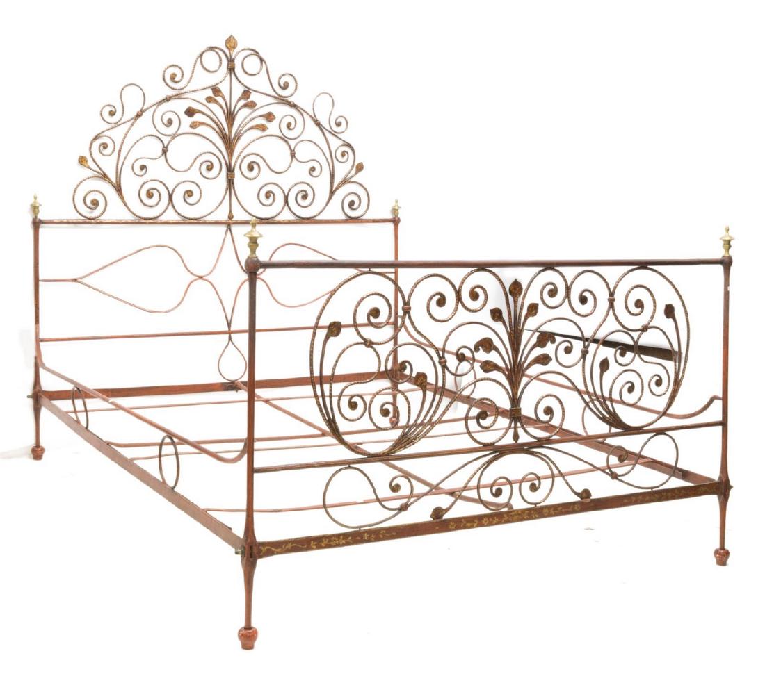 ITALIAN PARCEL GILT SCROLLED IRON PEACOCK BED (1 of 3)
