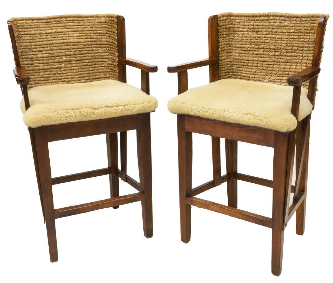 (2) MODERN WICKER BACK UPHOLSTERED BARSTOOLS (1 of 3)