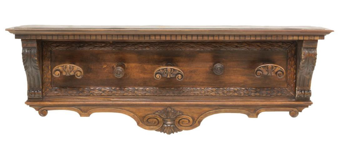ITALIAN CARVED WALNUT WALL-MOUNTED COAT/ HAT RACK (1 of 3)