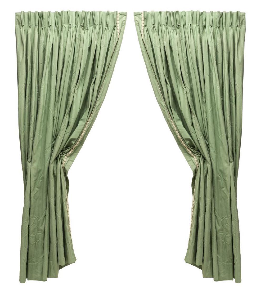 (4) GREEN-TONE STRIPED DRAPERIES W/ BRAID TRIM (1 of 3)
