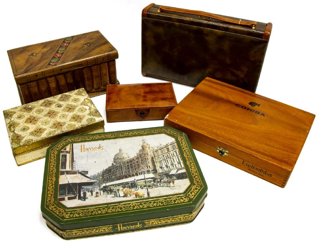 (6) COLLECTION TABLE & LEATHER CLAD BOXES, PUZZLE (1 of 3)