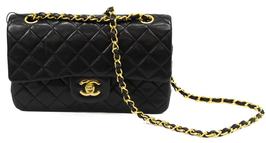 CHANEL SMALL CLASSIC DOUBLE FLAP BAG BLACK LEATHER (1 of 4)