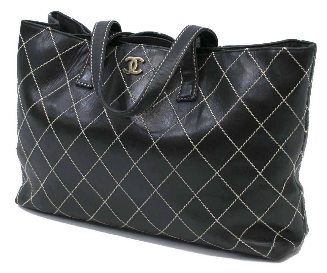 CHANEL WILD STITCH QUILTED BLACK LEATHER TOTE BAG (1 of 4)
