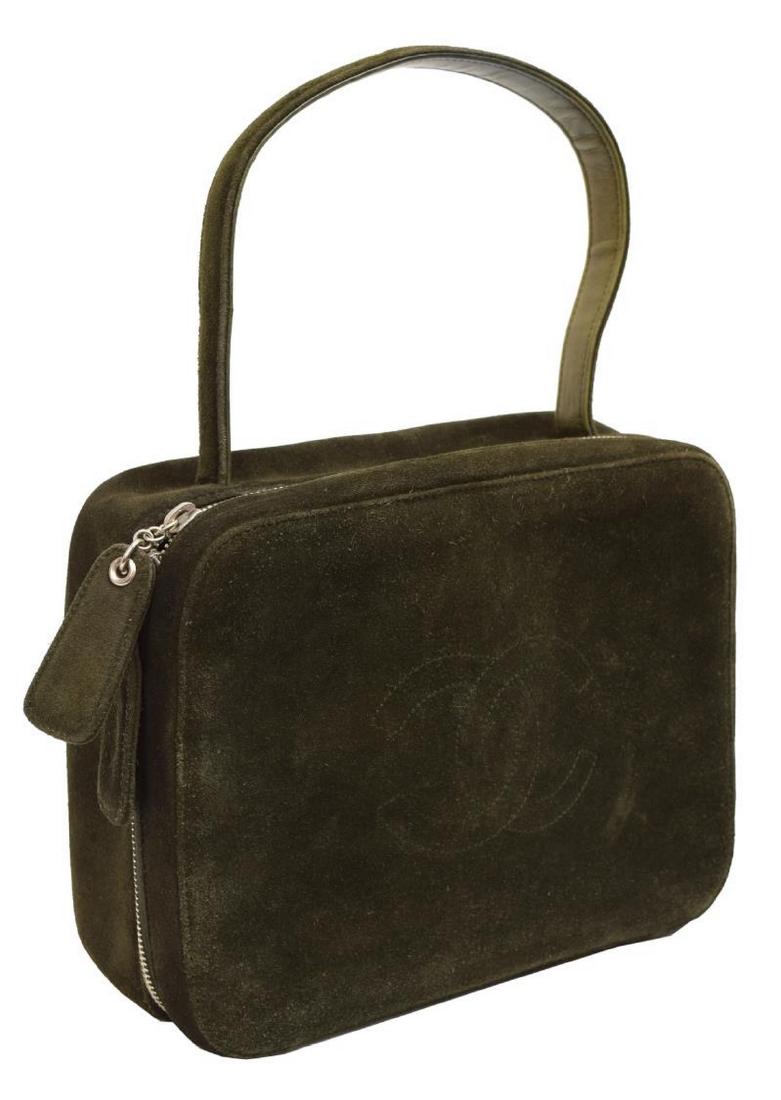 CHANEL DARK GREEN SUEDE & LEATHER HANDBAG (1 of 4)