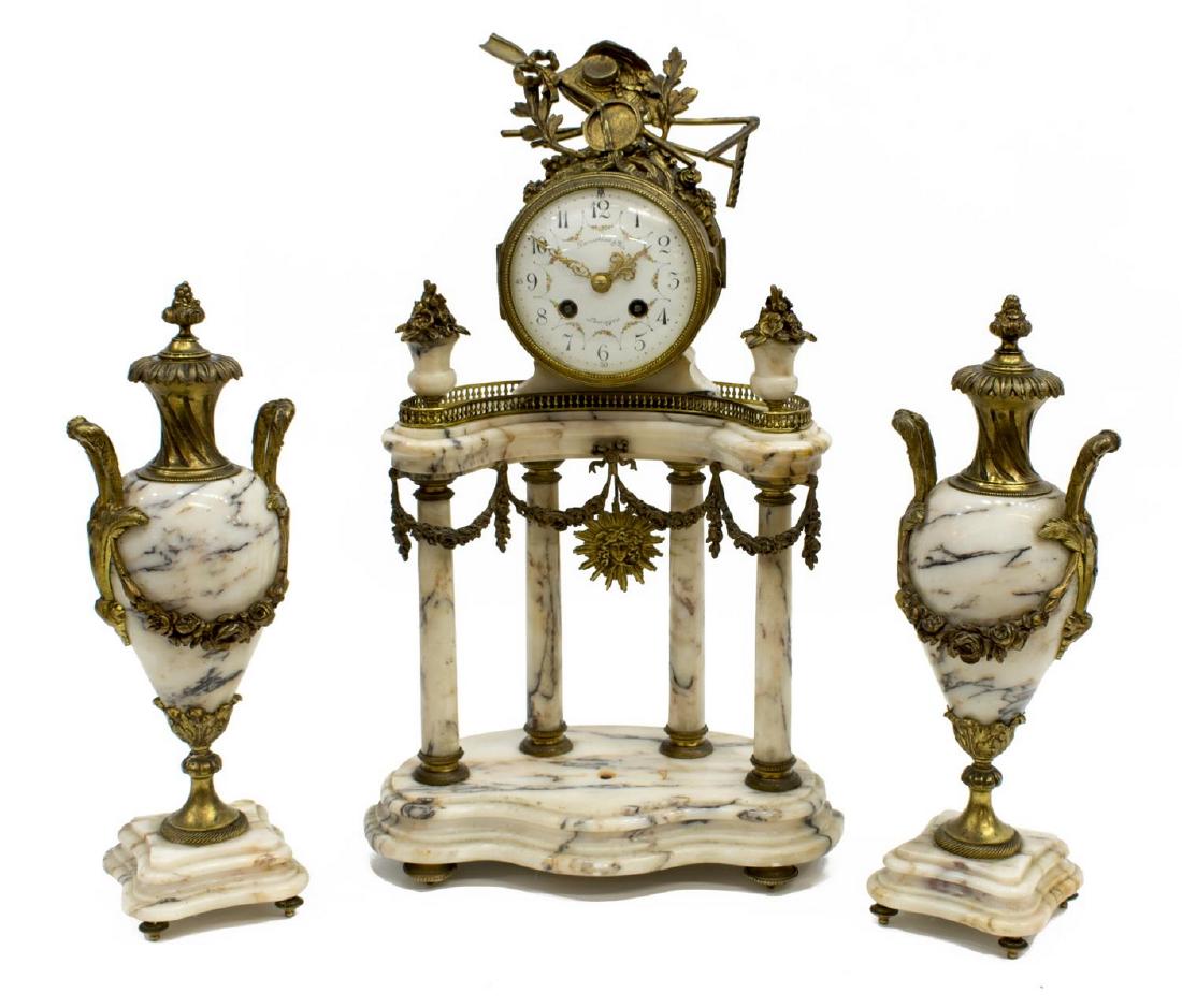 (3) FRENCH LOUIS XV STYLE MANTLE CLOCK & GARNITURE (1 of 6)