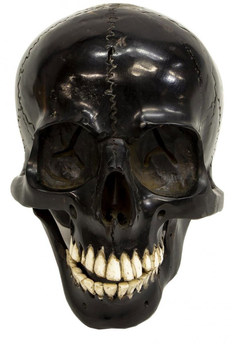 ITALIAN EBONY MEMENTO MORI SKULL ARTICULATED JAW (1 of 5)
