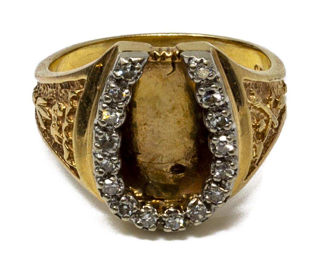 GENTS 14KT GOLD & DIAMOND LUCKY HORSESHOE RING (1 of 5)