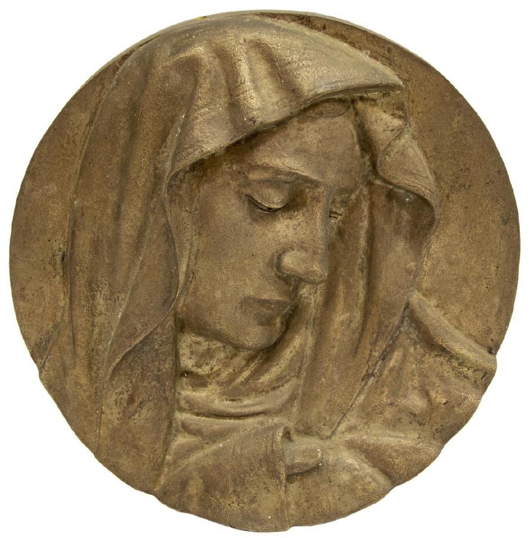 CIRCULAR BRONZE PLAQUE, MADONNA IN RELIEF (1 of 4)