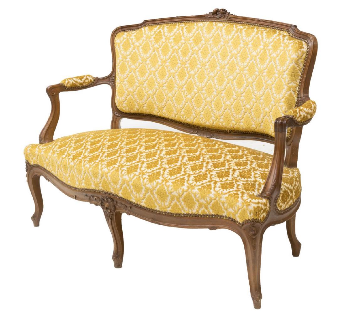 FRENCH LOUIS XV STYLE CARVED WALNUT PARLOR SOFA (1 of 3)
