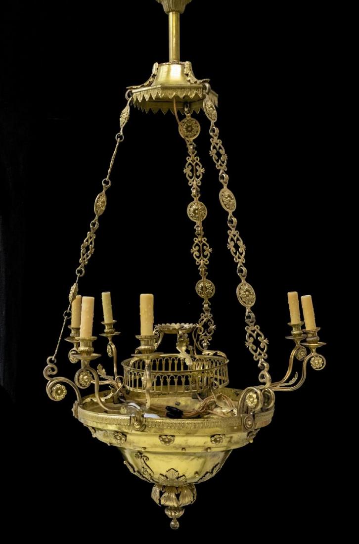 GILT METAL NINE-LIGHT CHANDELIER (1 of 4)