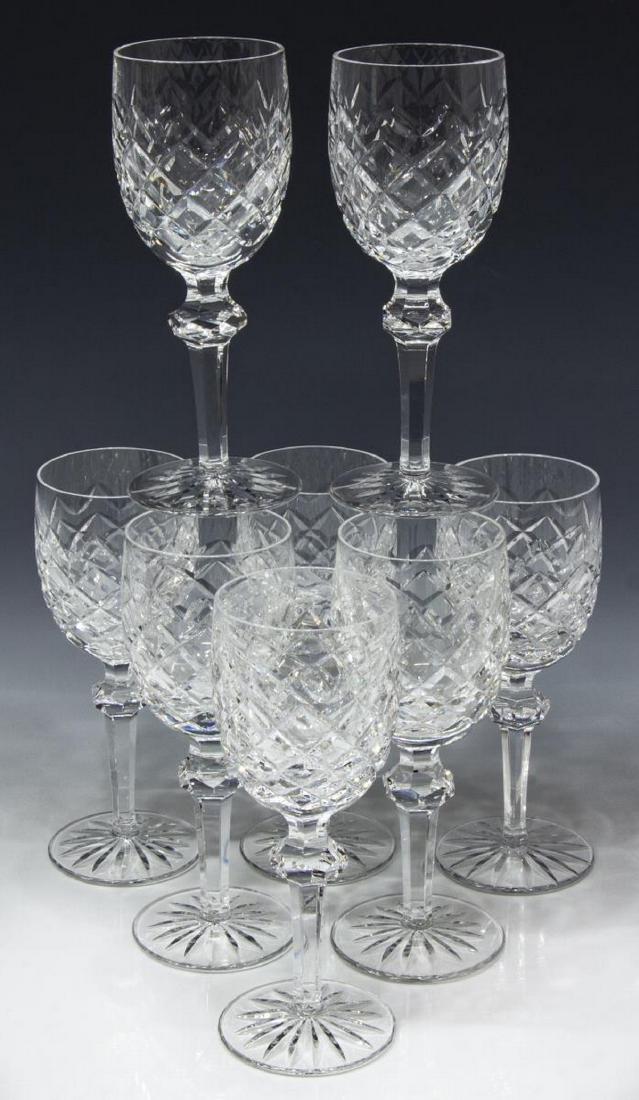 (8) WATERFORD 'POWERSCOURT' CLARET WINE STEMS: (lot of 8) Waterford "Powerscourt" cut crystal claret wine glasses, approx 7 1/8"h, 3"diam; 6.5lbs total Start Price: $100.00