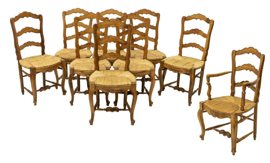 (9) FRENCH LOUIS XV STYLE LADDER BACK RUSH CHAIRS (1 of 3)
