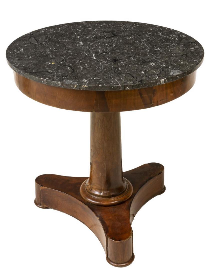FRENCH EMPIRE STYLE MARBLE TOP PEDESTAL TABLE