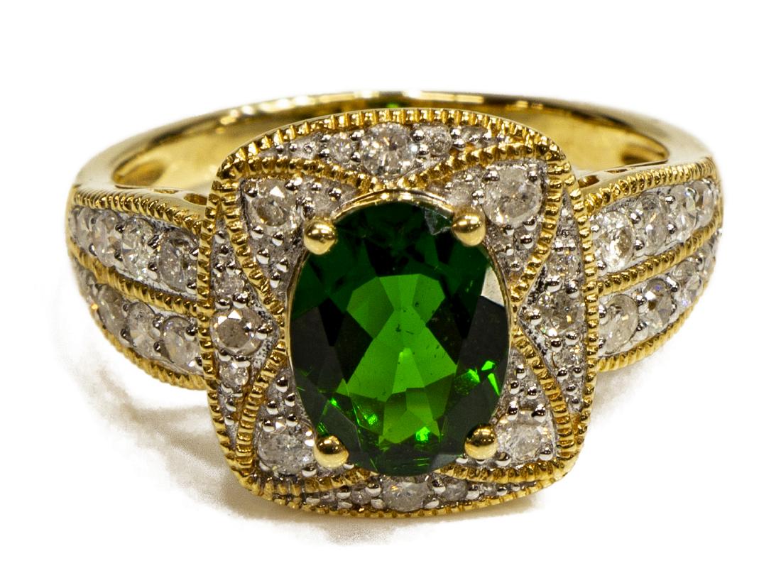 ESTATE 14KT GOLD, CHROME DIOPSIDE & DIAMOND RING (1 of 5)