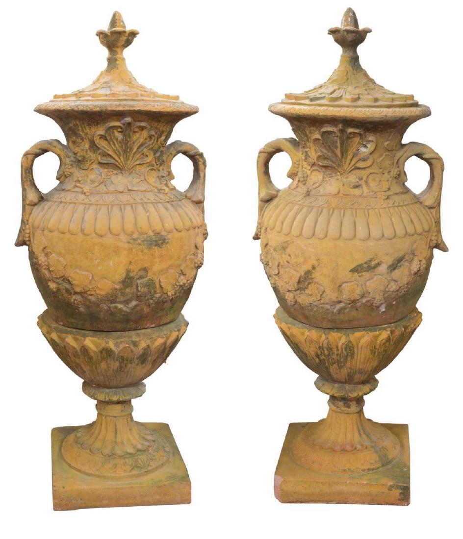 (2) MONUMENTAL TERRACOTTA CLASSICAL STYLE GARDEN URNS (1 of 5)