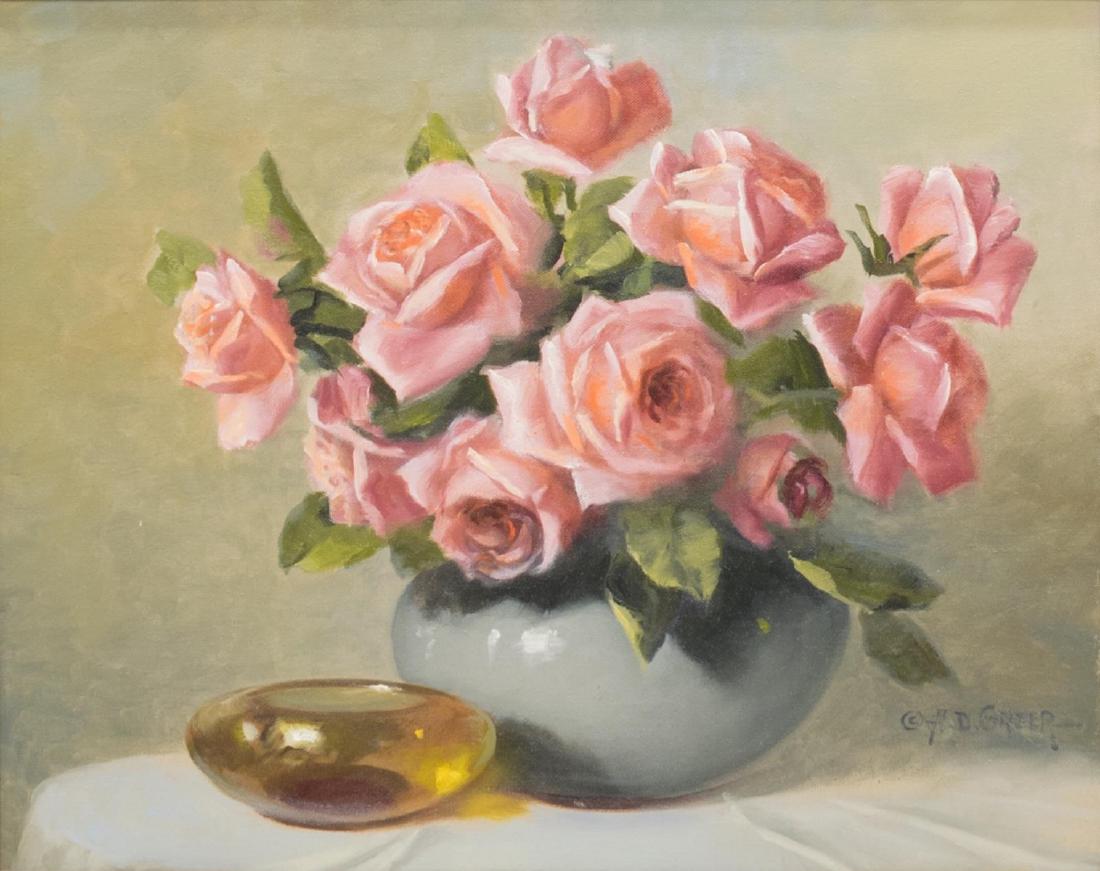 A.D. GREER (1904-1998) STILL LIFE WITH PINK ROSES (1 of 4)