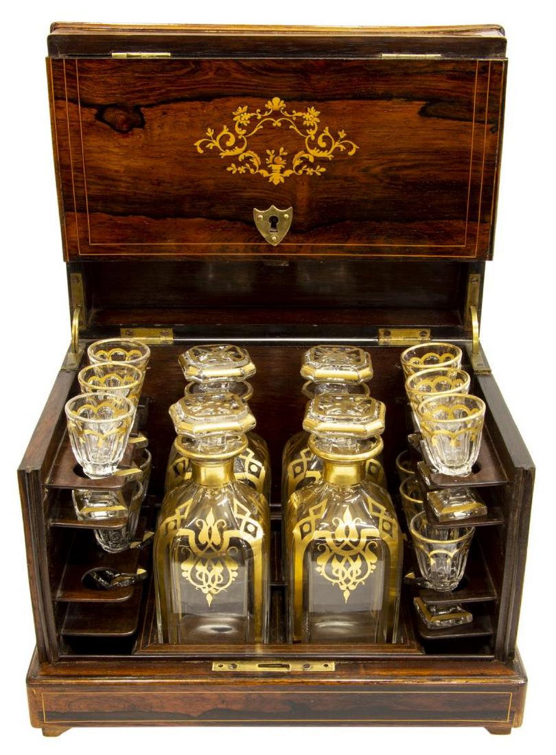 FRENCH MARQUETRY ROSEWOOD TANTALUS SERVICE (1 of 6)