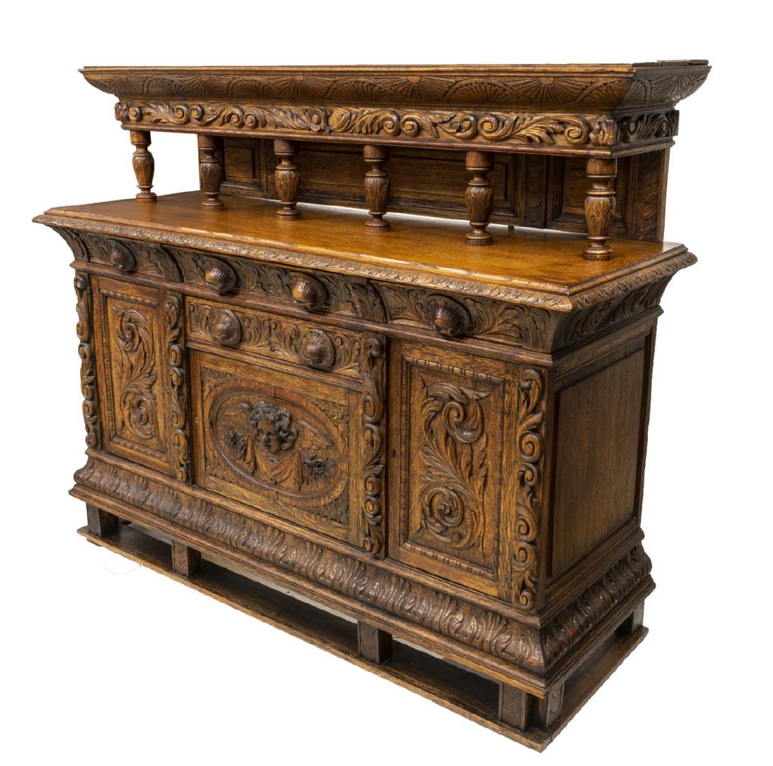 RENAISSANCE REVIVAL CHERUB CARVED OAK SIDEBOARD (1 of 7)