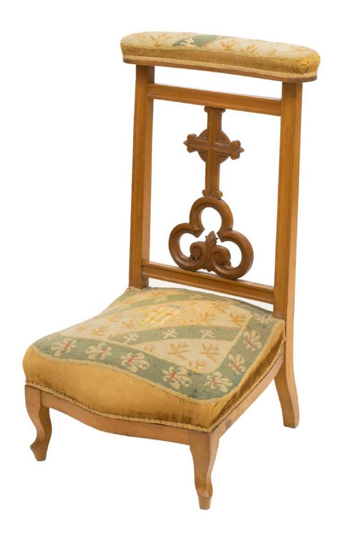 FRENCH FRUITWOOD & TAPESTRY PRIE DIEU PRAYER CHAIR (1 of 2)
