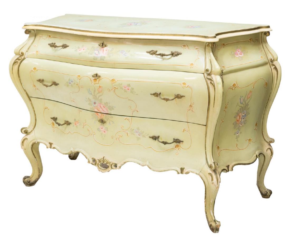 ITALIAN LOUIS XV STYLE PAINTED BOMBE COMMODE (1 of 5)