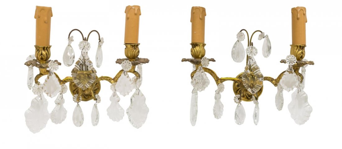 (2) ITALIAN GILT METAL TWO-LIGHT WALL SCONCES (1 of 2)