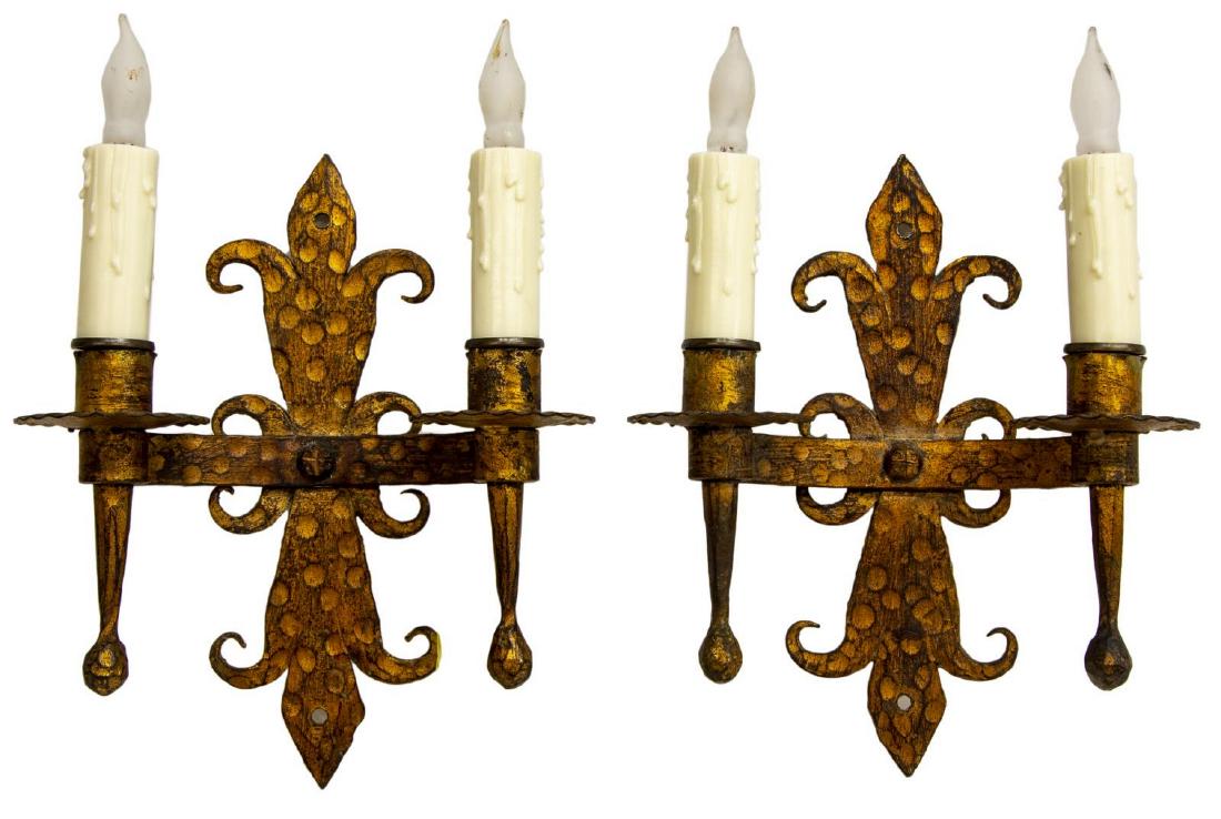 (PR)IRON BRUSHED GILT 2-LIGHT FLEUR-DE-LIS SCONCES (1 of 2)