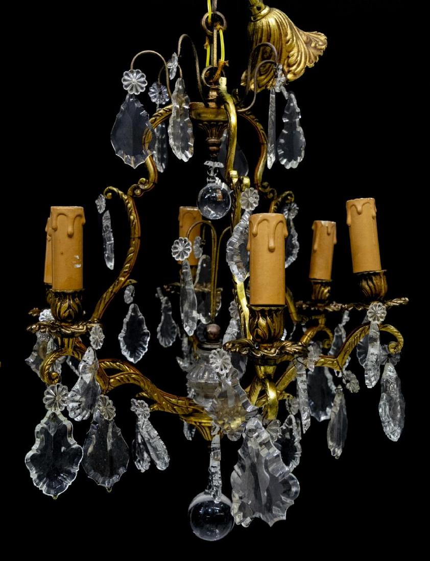 ITALIAN GILT METAL & CRYSTAL SIX-LIGHT CHANDELIER (1 of 3)