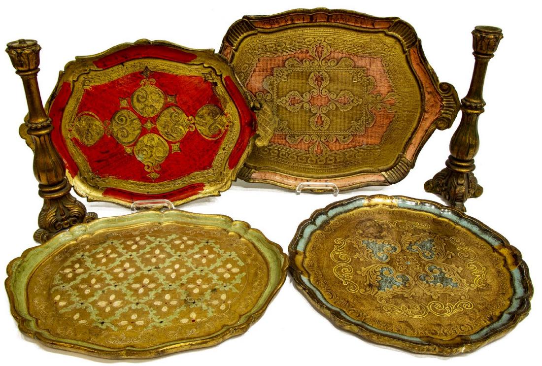(LOT) FLORENTINE GILT SERVICE TRAYS & GILT LAMPS (1 of 4)