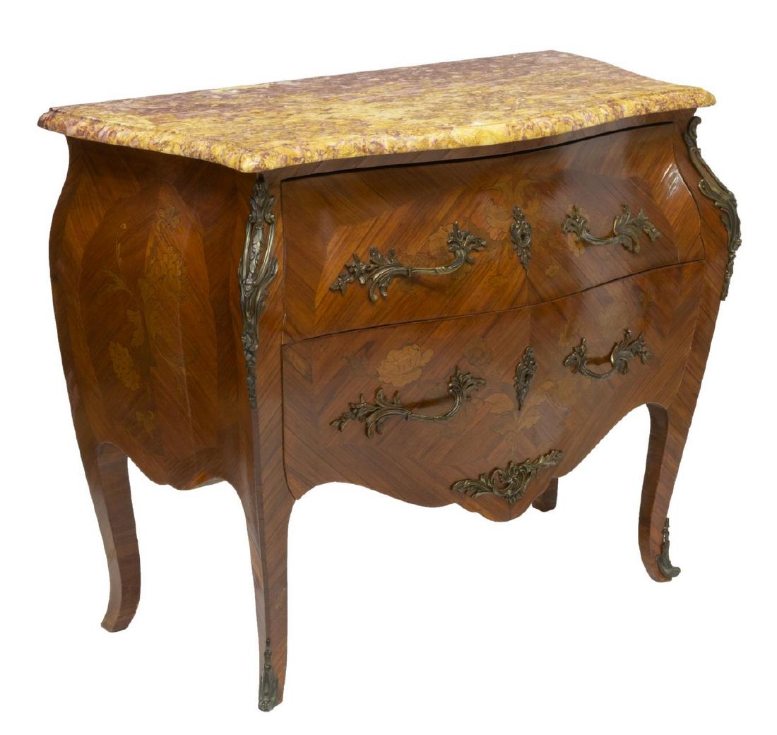 LOUIS XV STYLE MARQUETRY MARBLE TOP COMMODE (1 of 4)