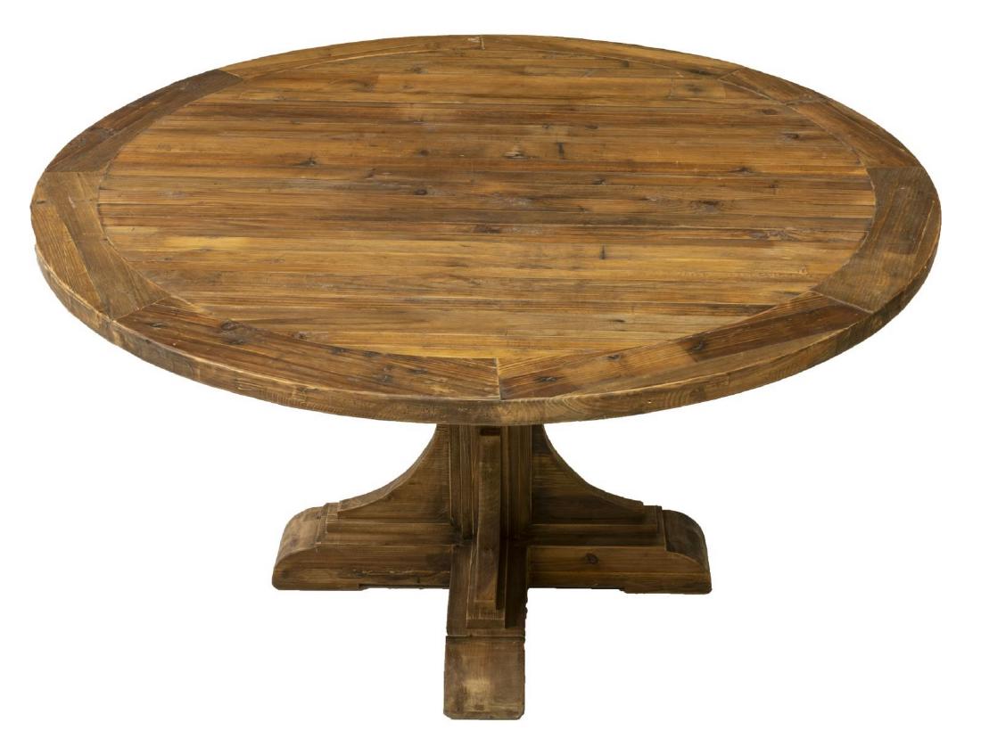 RUSTIC CIRCULAR PINE PLANK TOP PEDESTAL TABLE (1 of 2)