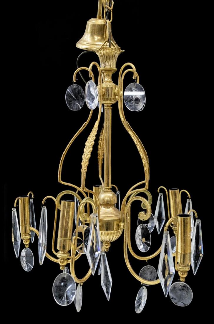 ITALIAN GILT METAL & CRYSTAL FIVE-LIGHT CHANDELIER (1 of 3)