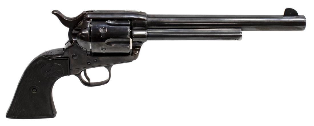 COLT SAA EARLY 2ND GEN. .45 CALIBER REVOLVER: Colt Single Action Army Revolver, 2nd Generation, .45 caliber, six round cylinder, 7.5" barrel, black checkered grips with Rampant Colt logo, blue finish, early SN 3XXXSA *REQUIRES FFL TRANSFER* Start