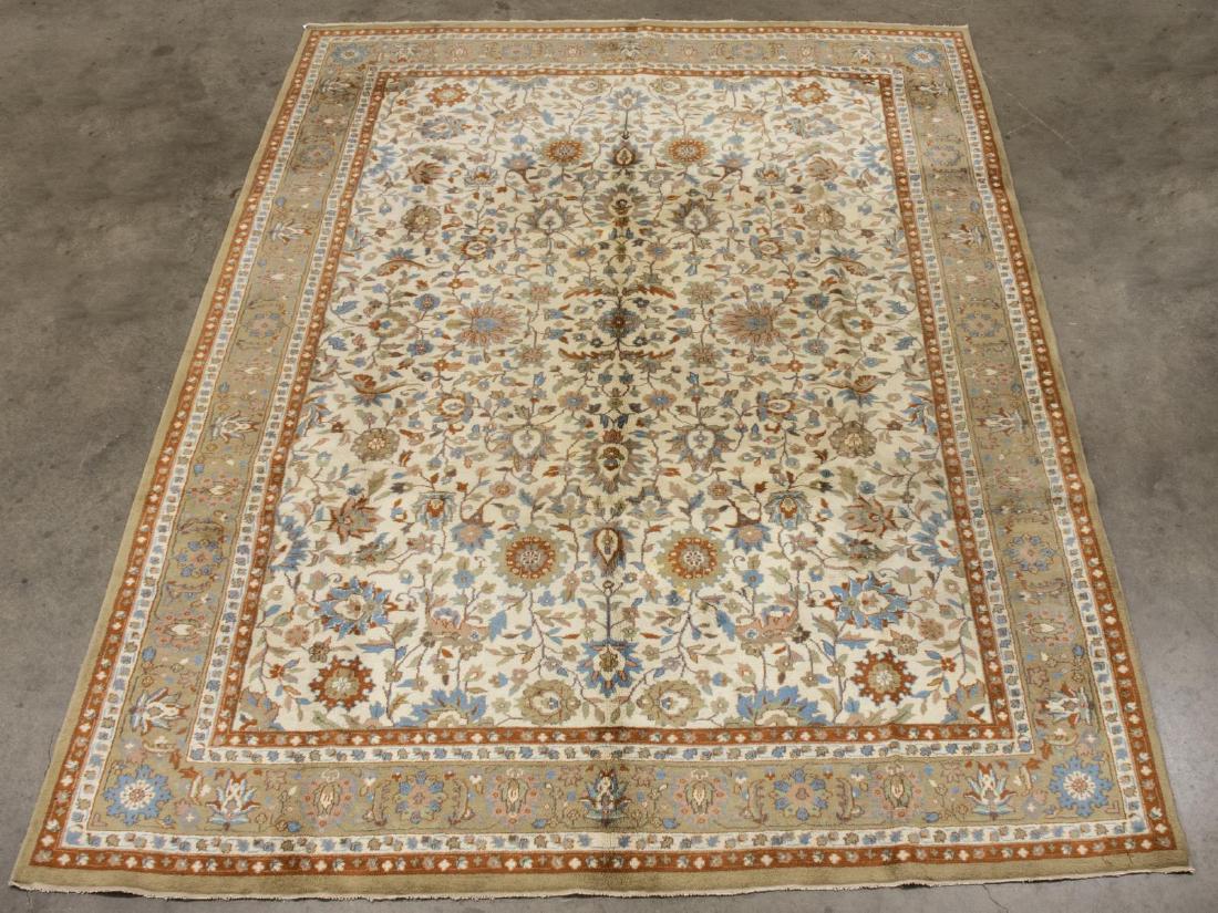 HAND-TIED AGRA, INDIA WOOL RUG, 11'10" X 9'0": Hand-tied Agra rug, India, wool on cotton, with allover floral pattern, discoloration and staining, approx 11'10"l, 9'0"w Start Price: $150.00