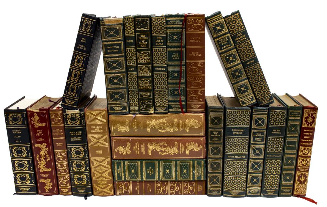 (24) BOOKS, INTERNATIONAL COLLECTORS LIBRARY: (lot of 24) International Collectors Library books, colorful binding with gilt lettering, decorative interior boards, a variety of books and authors including Jane Austen, Victor Hugo, John Galsworthy