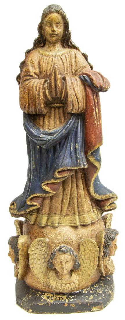 ANTIQUE CARVED RELIGIOUS MADONNA SCULPTURE (1 of 8)